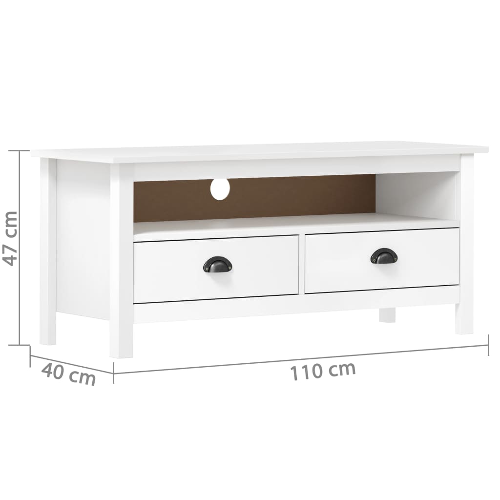Meuble TV Hill Range Blanc 110x40x47 cm Bois de pin solide - XIOS