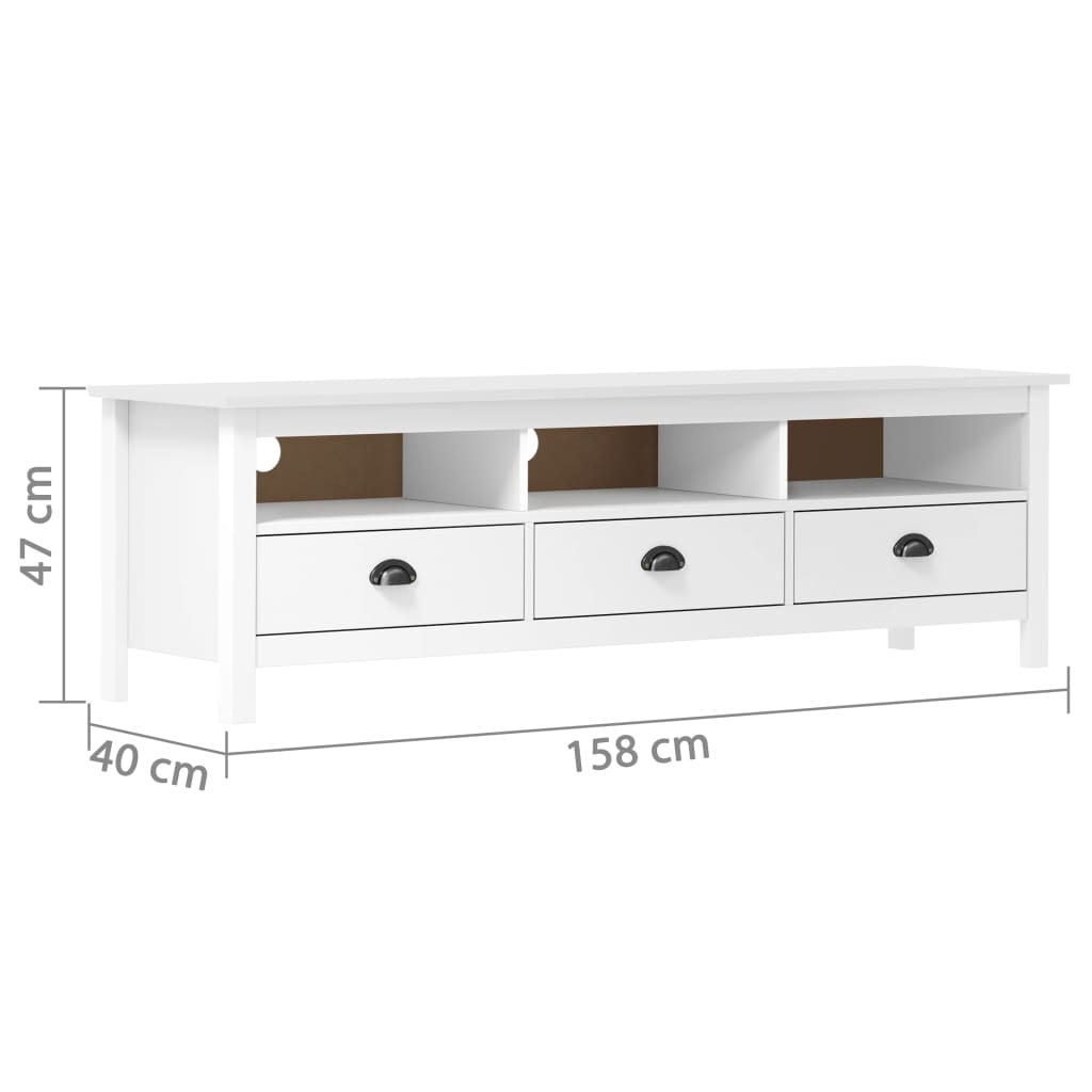 Meuble TV Hill Range Blanc 158x40x47 cm Bois de pin solide - XIOS
