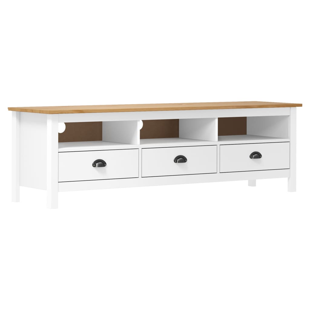 Meuble TV Hill Range Blanc 158x40x47 cm Bois de pin solide - XIOS