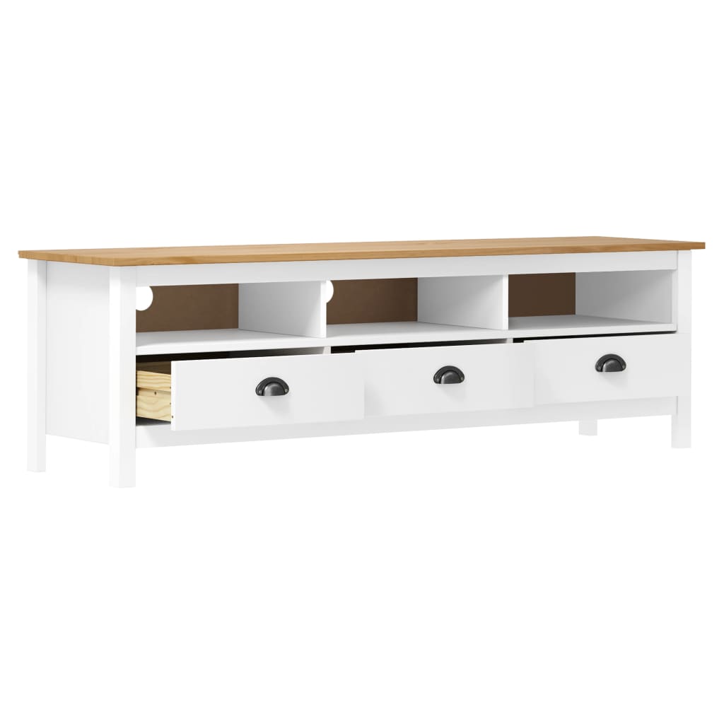 Meuble TV Hill Range Blanc 158x40x47 cm Bois de pin solide - XIOS