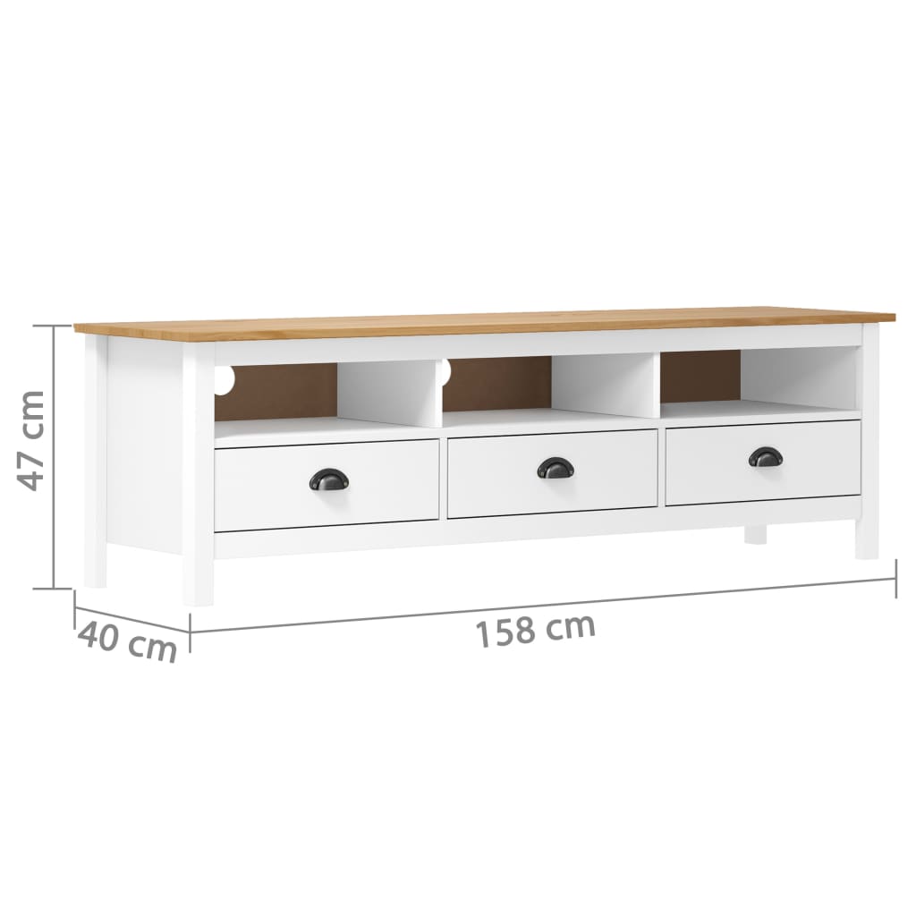 Meuble TV Hill Range Blanc 158x40x47 cm Bois de pin solide - XIOS