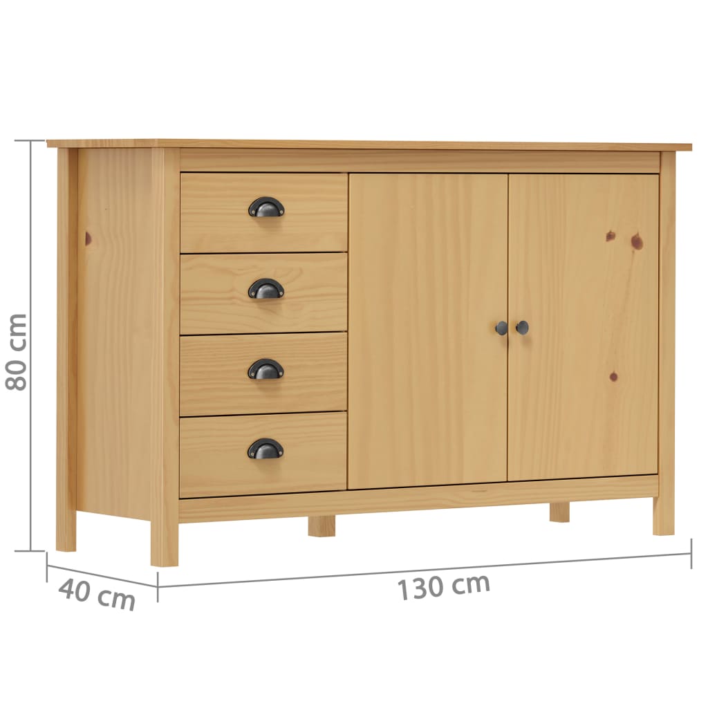 Buffet Hill Marron miel 130x40x80 cm Bois de pin solide - XIOS