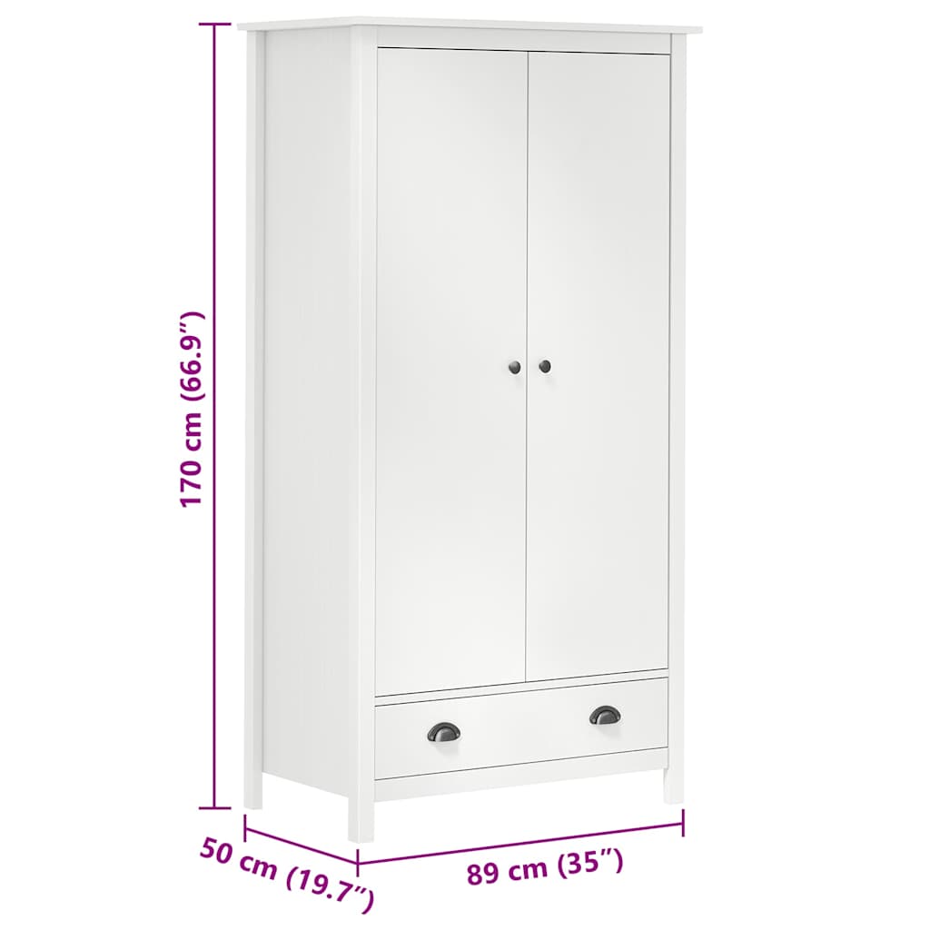 Garde-robe à 2 portes Hill Blanc 89x50x170cm Bois de pin solide