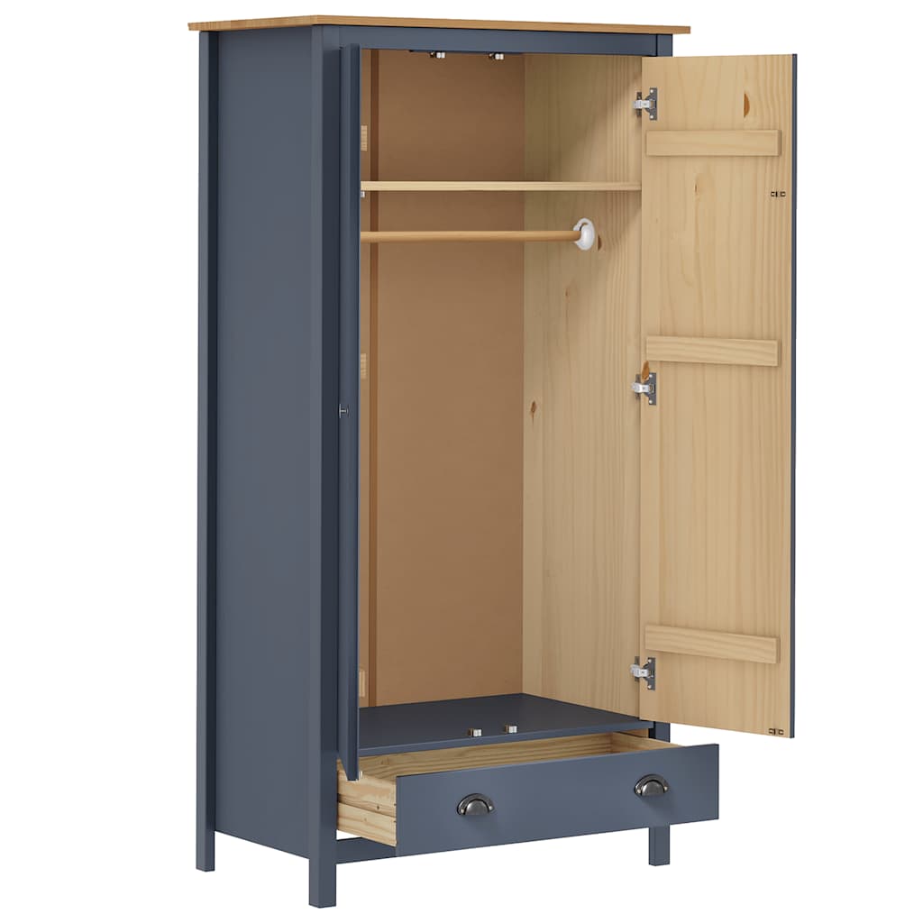 Garde-robe à 2 portes Hill Gris 89x50x170cm Bois de pin solide