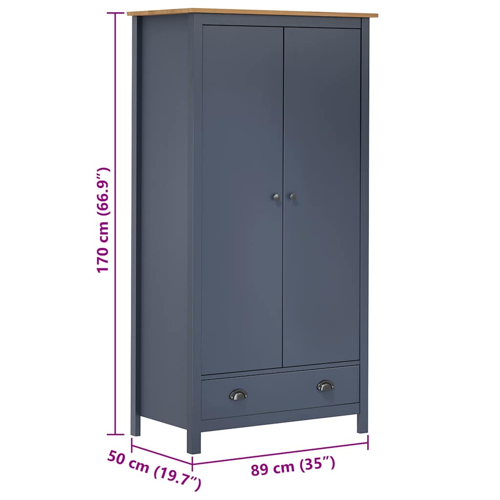 Garde-robe à 2 portes Hill Gris 89x50x170cm Bois de pin solide