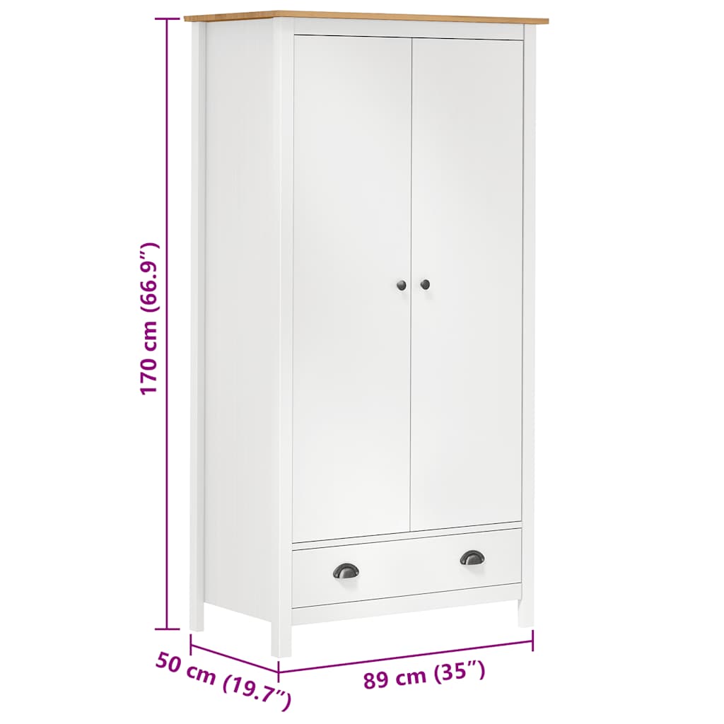 Garde-robe à 2 portes Hill Blanc 89x50x170cm Bois de pin solide - XIOS