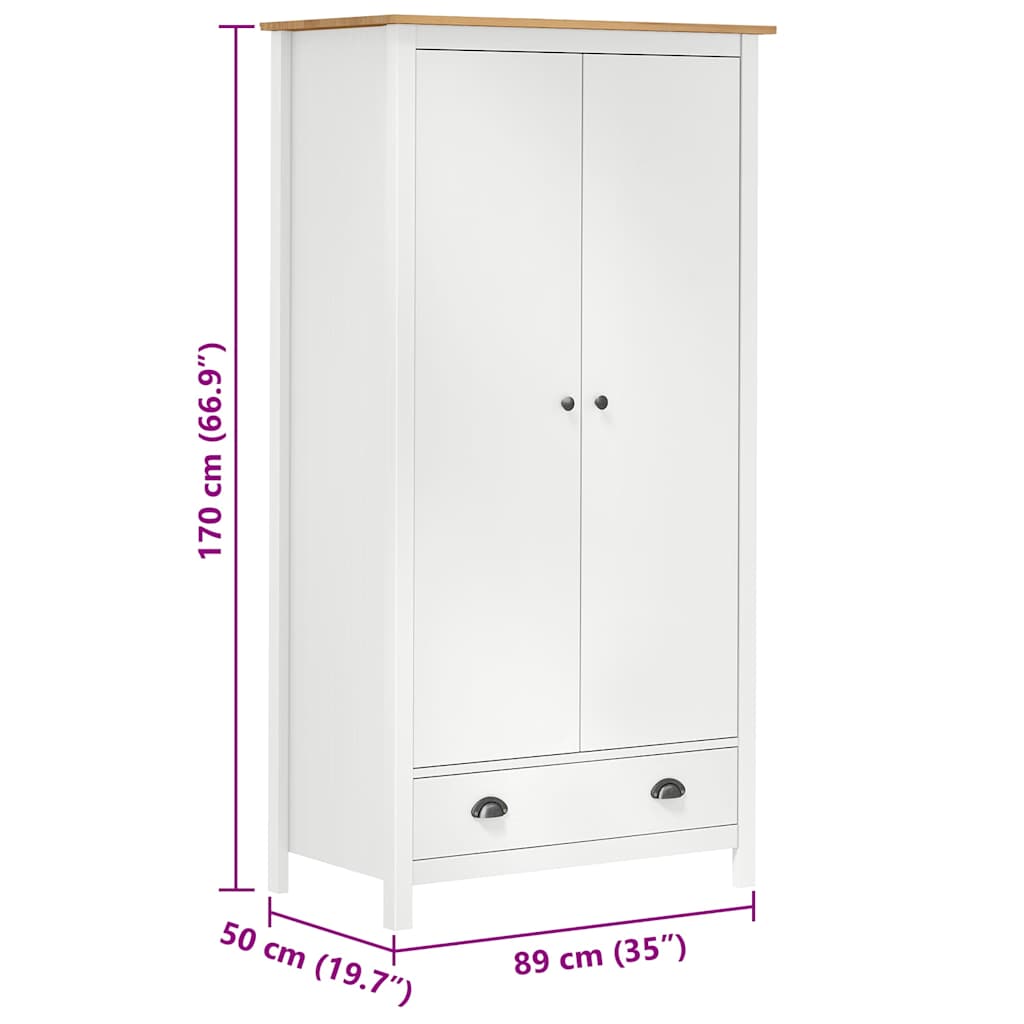Garde-robe à 2 portes Hill Blanc 89x50x170cm Bois de pin solide