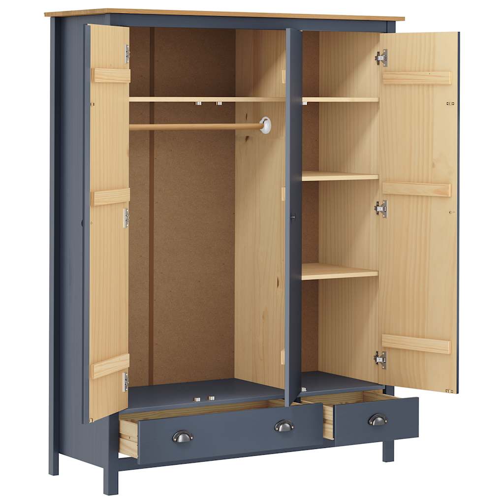Garde-robe à 3 portes Hill Gris 127x50x170 cm Pin solide - XIOS