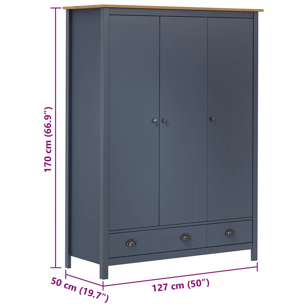 Garde-robe à 3 portes Hill Gris 127x50x170 cm Pin solide - XIOS