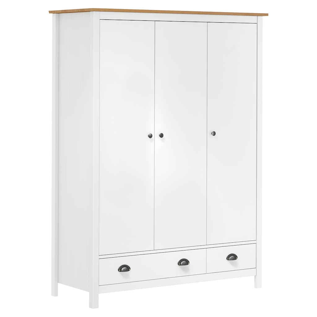 Garde-robe à 3 portes Hill Blanc 127x50x170 cm Bois pin solide