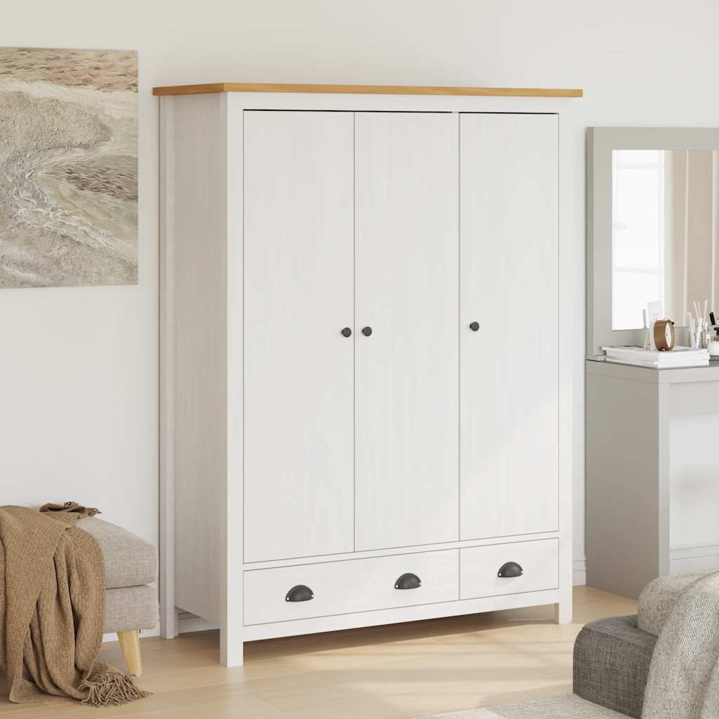 Garde-robe à 3 portes Hill Blanc 127x50x170 cm Bois pin solide - XIOS