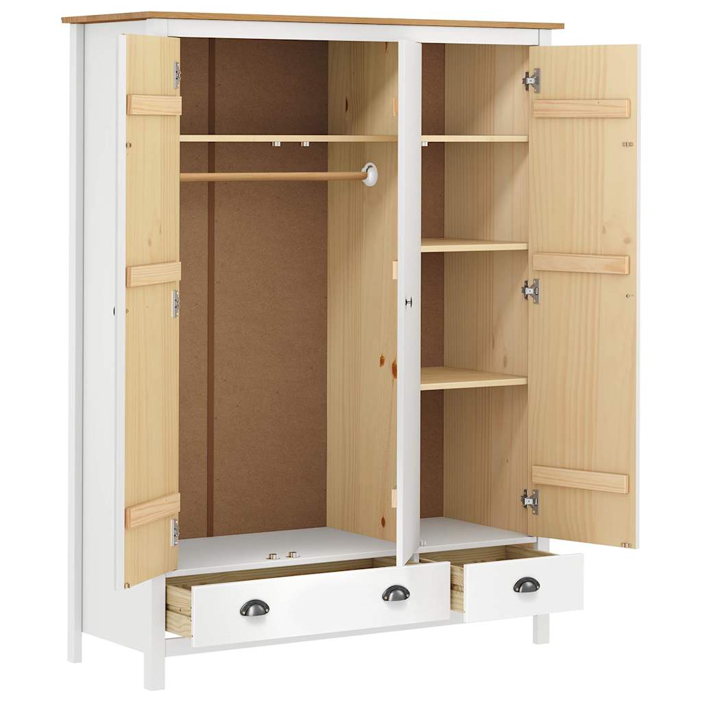 Garde-robe à 3 portes Hill Blanc 127x50x170 cm Bois pin solide