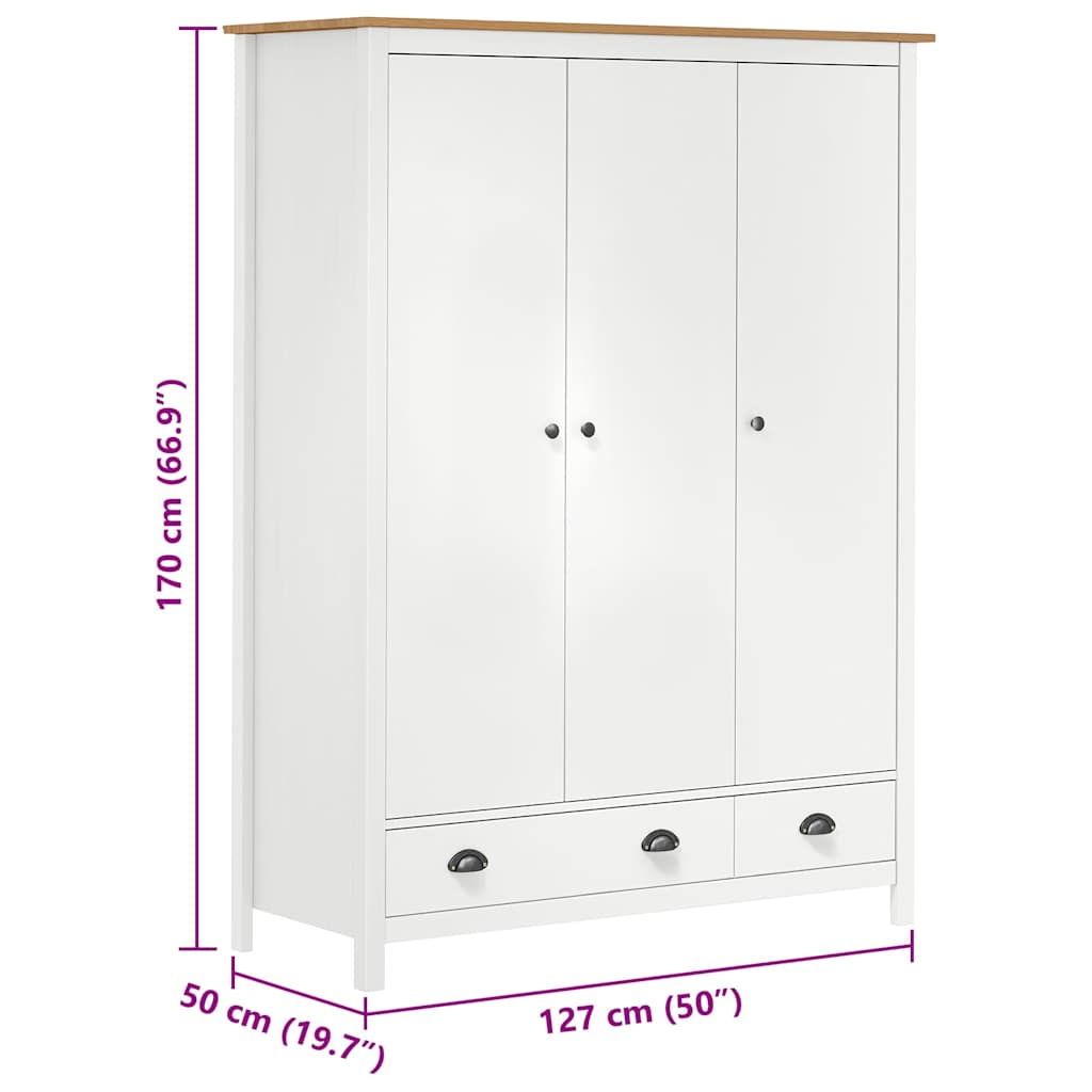 Garde-robe à 3 portes Hill Blanc 127x50x170 cm Bois pin solide - XIOS