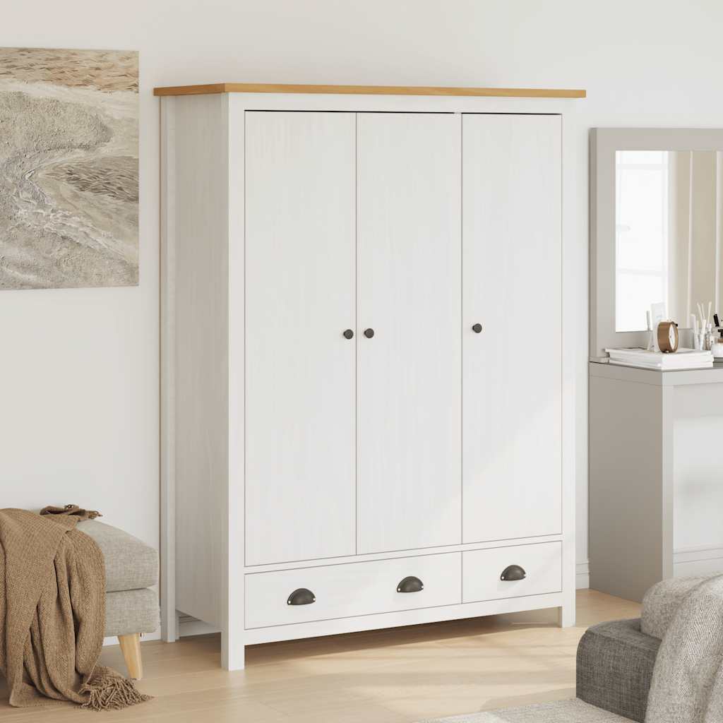 Garde-robe à 3 portes Hill Blanc 127x50x170 cm Bois pin solide
