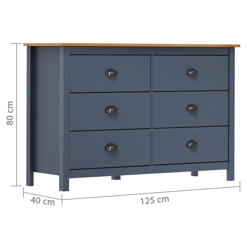 Buffet Hill Gris 125x40x80 cm Bois de pin solide - XIOS