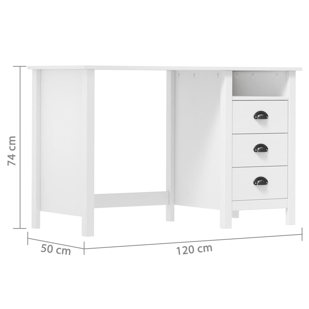 Bureau Hill avec 3 tiroirs 120x50x74 cm Bois pin massif - XIOS