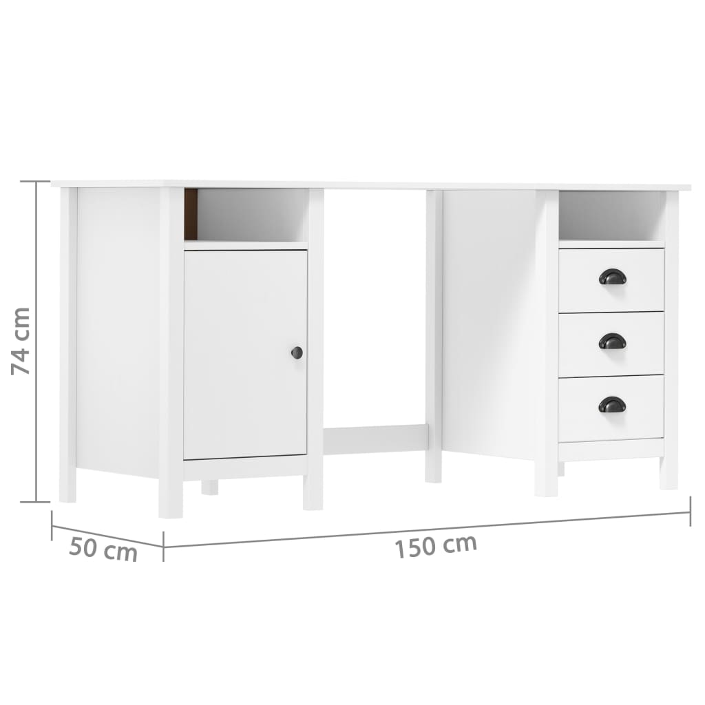Bureau Hill Blanc 150x50x74 cm Bois de pin solide - XIOS