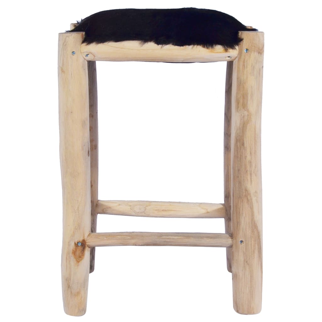 Tabouret de bar Cuir de chèvre véritable et bois de teck massif - XIOS