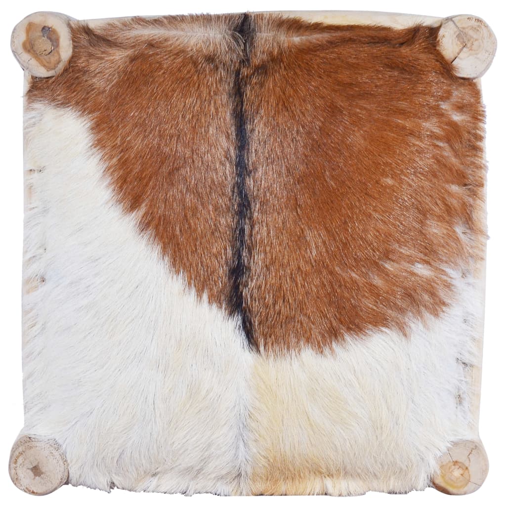 Tabouret de bar Cuir de chèvre véritable et bois de teck massif - XIOS