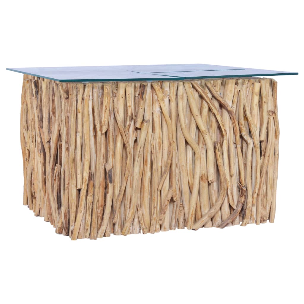 Table basse avec dessus en verre 66x66x40cm Bois de teck massif - XIOS