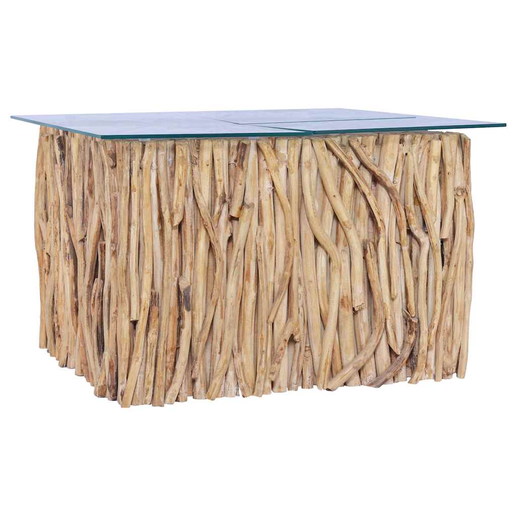 Table basse avec dessus en verre 66x66x40cm Bois de teck massif - XIOS