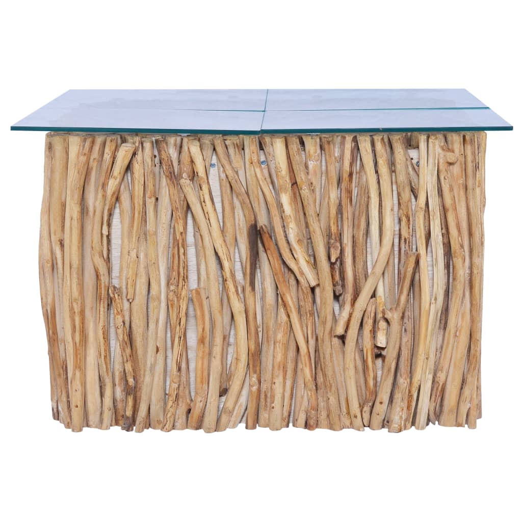 Table basse avec dessus en verre 66x66x40cm Bois de teck massif - XIOS