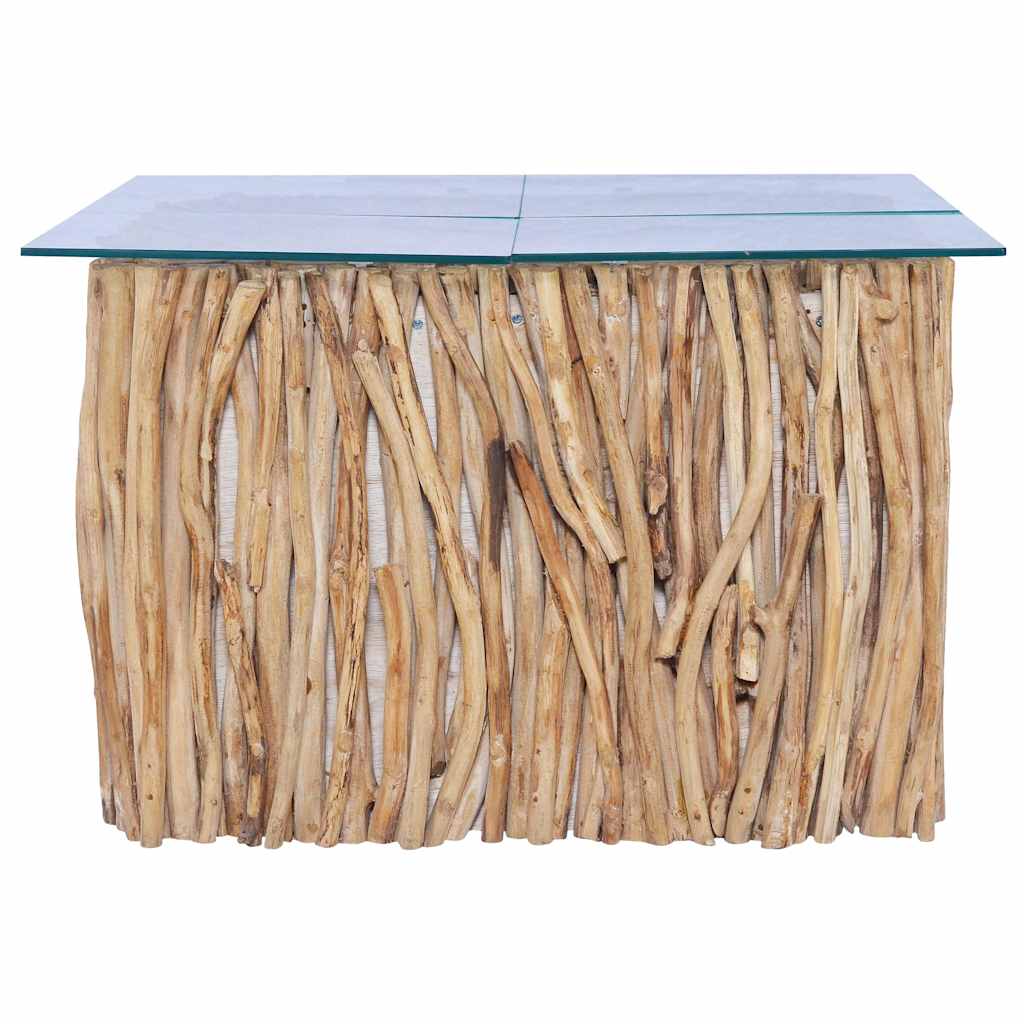 Table basse avec dessus en verre 66x66x40cm Bois de teck massif - XIOS