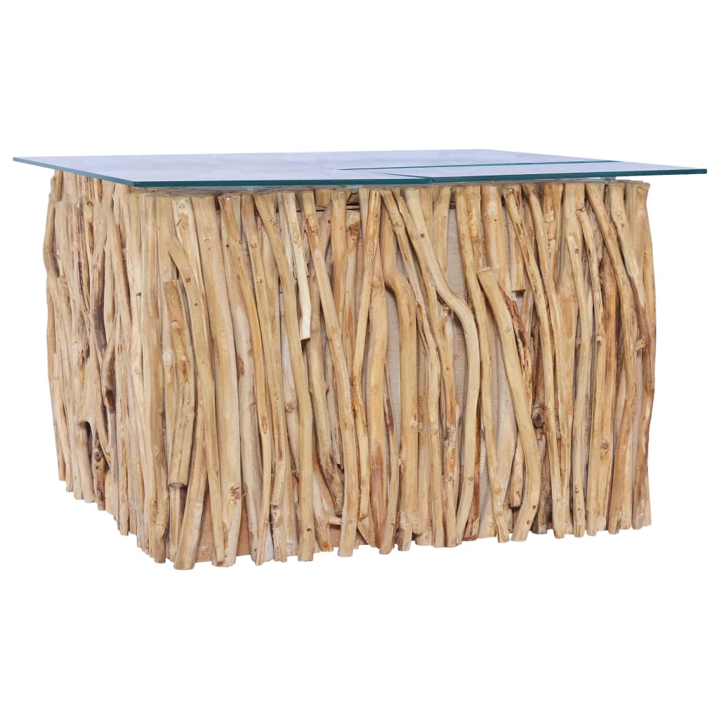 Table basse avec dessus en verre 66x66x40cm Bois de teck massif - XIOS