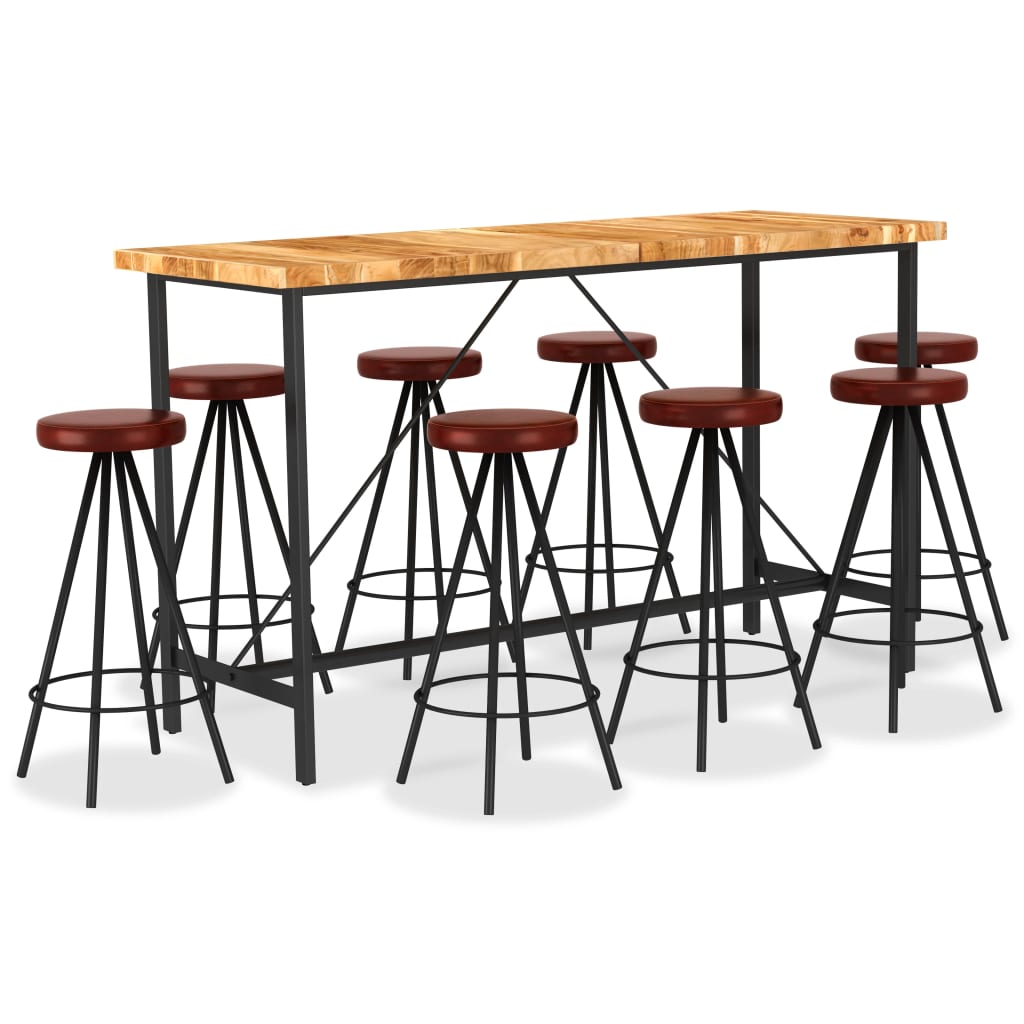 Ensemble de bar 9 pcs Bois d'acacia solide et cuir véritable - XIOS