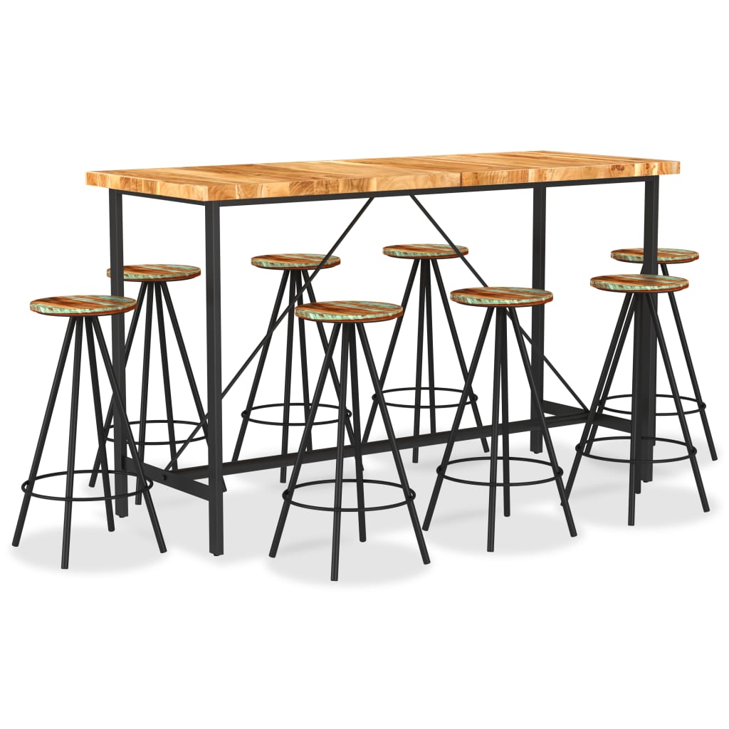 Ensemble de bar 9 pcs Bois d'acacia et de récupération massif - XIOS