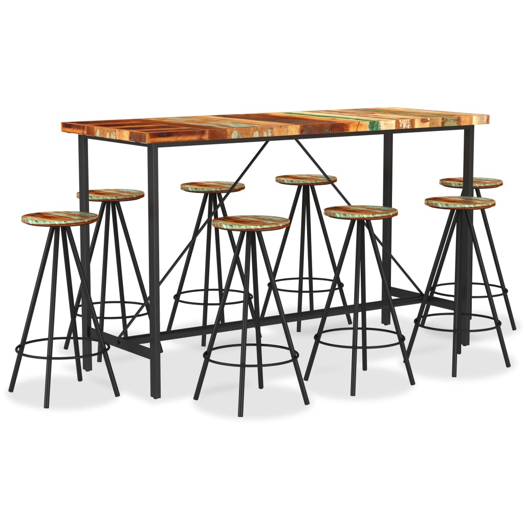 Ensemble de bar 9 pcs Bois de récupération massif - XIOS