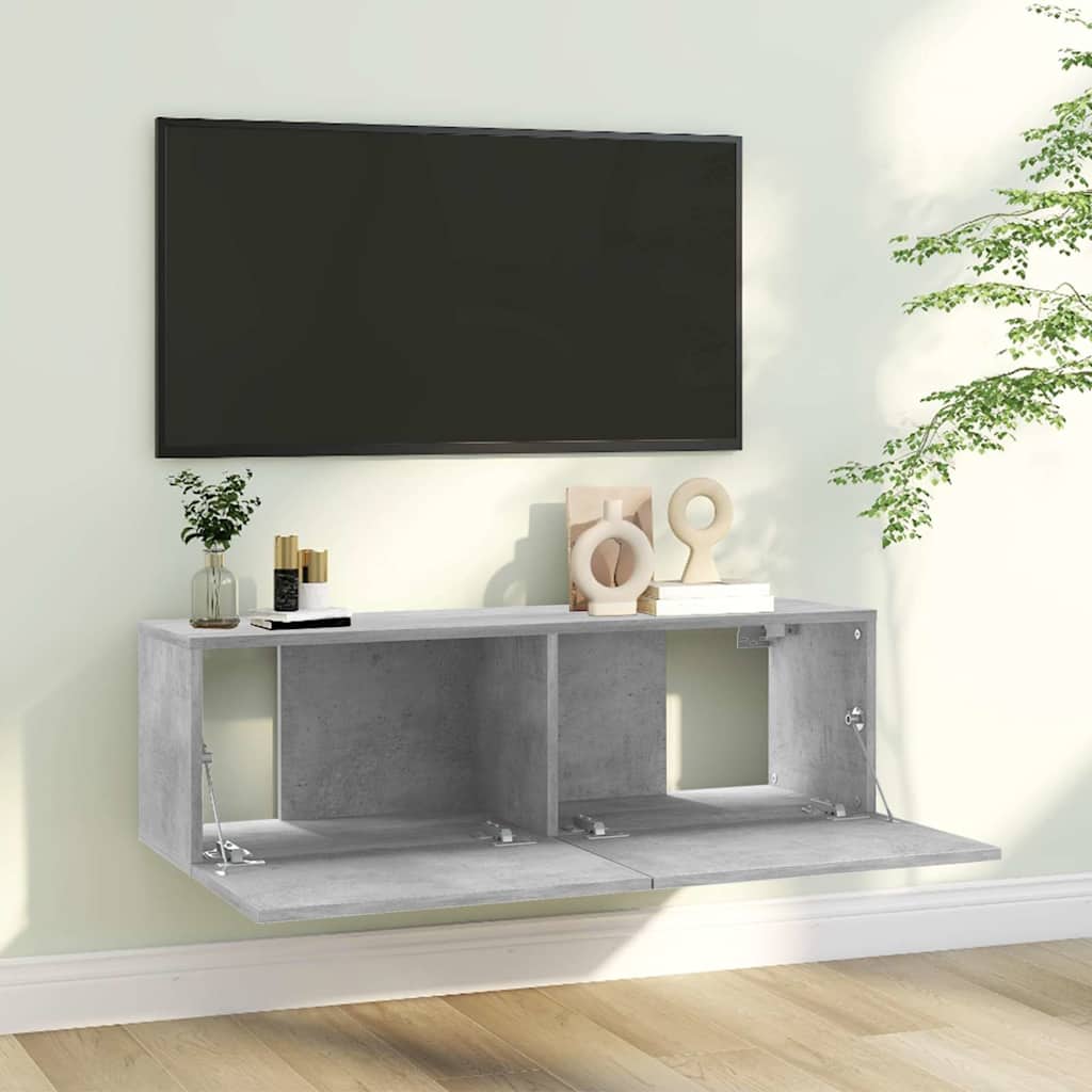 Meuble TV Gris béton 100x30x30 cm Bois d’ingénierie - XIOS