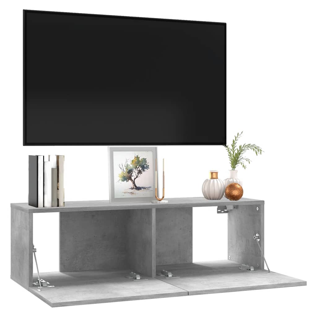 Meuble TV Gris béton 100x30x30 cm Bois d’ingénierie - XIOS