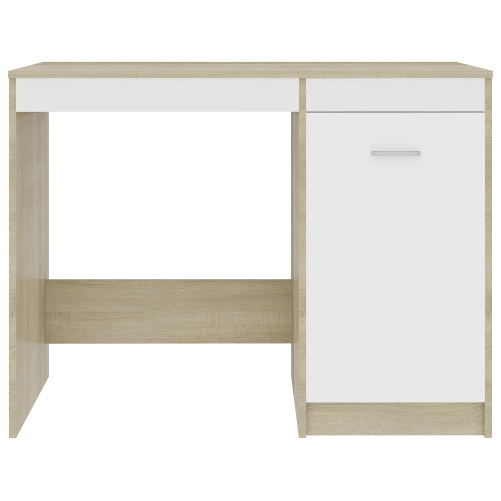 Bureau Blanc et chêne sonoma 100x50x76 cm Aggloméré