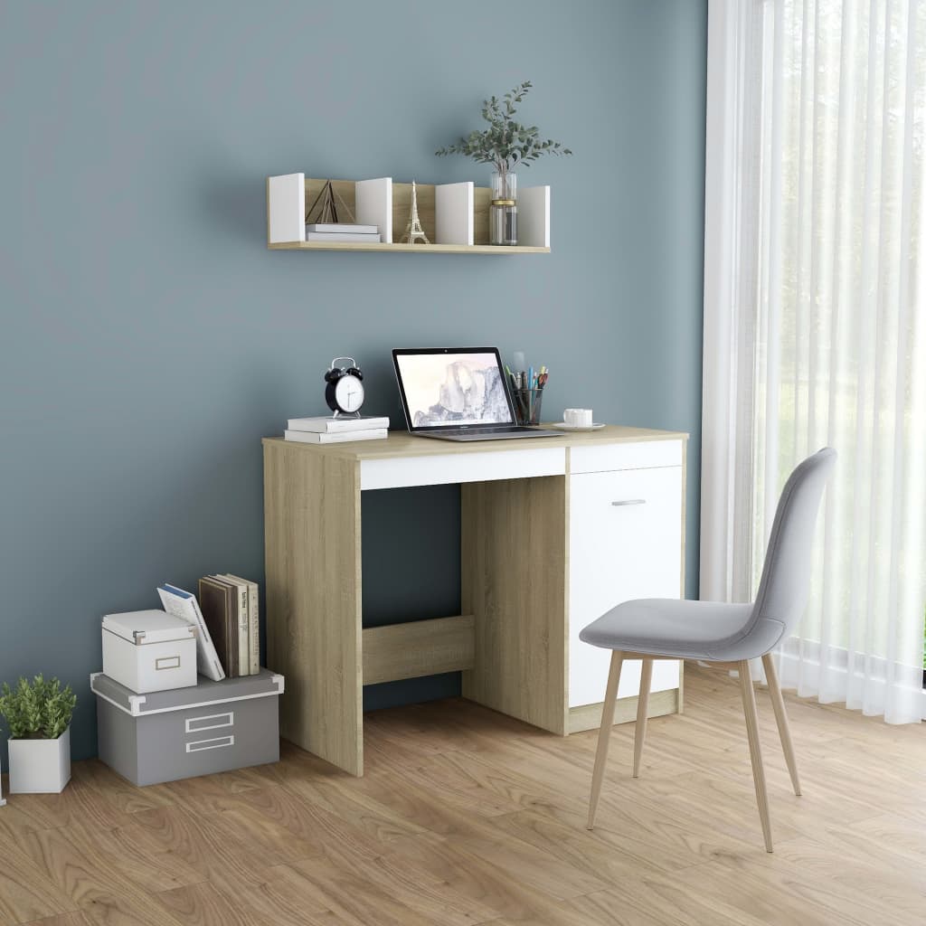 Bureau Blanc et chêne sonoma 100x50x76 cm Aggloméré