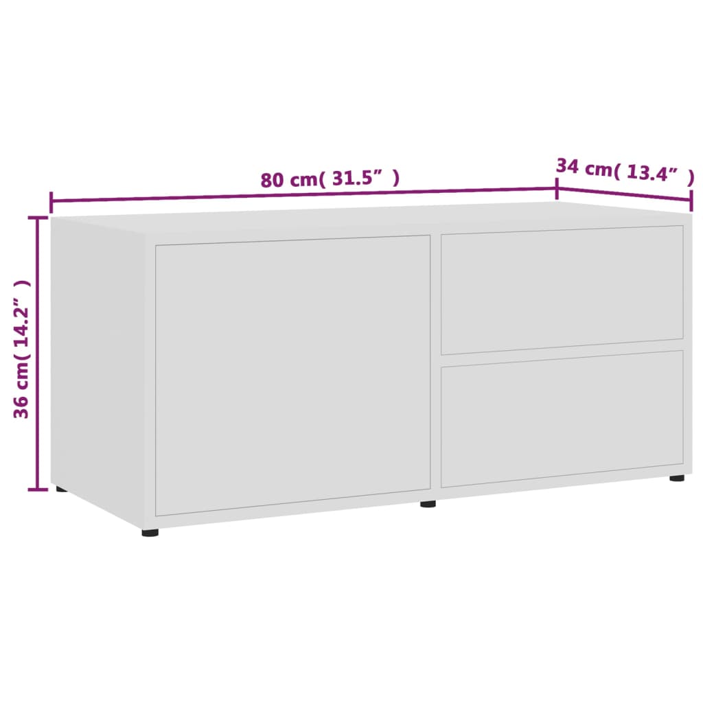 Meuble TV Blanc 80x34x36 cm Bois d'ingénierie - XIOS