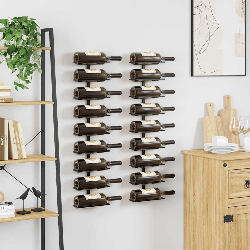 Casiers à bouteilles muraux pour 18 bouteilles 2 pcs Noir Fer