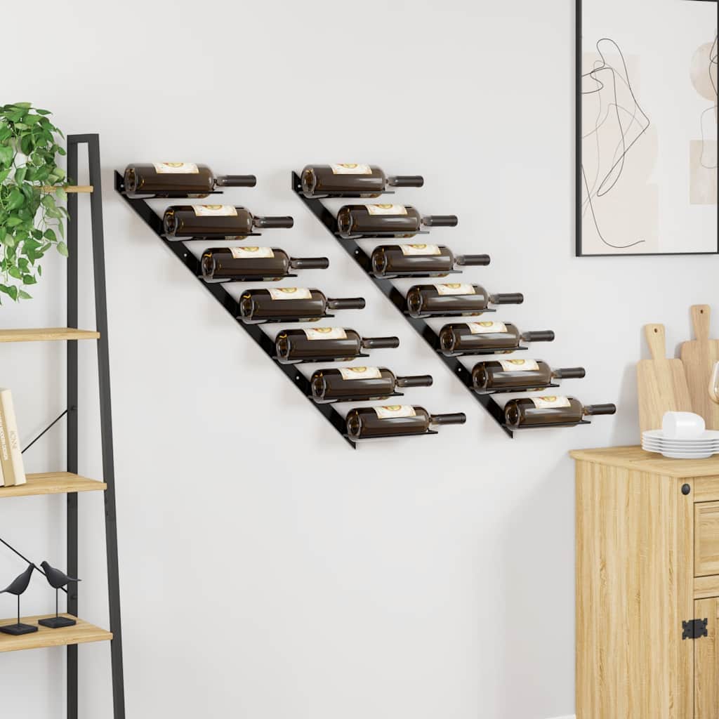 Casiers à bouteilles muraux pour 14 bouteilles 2 pcs Noir Métal - XIOS