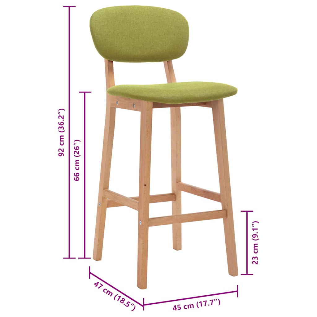Tabourets de bar lot de 2 vert tissu