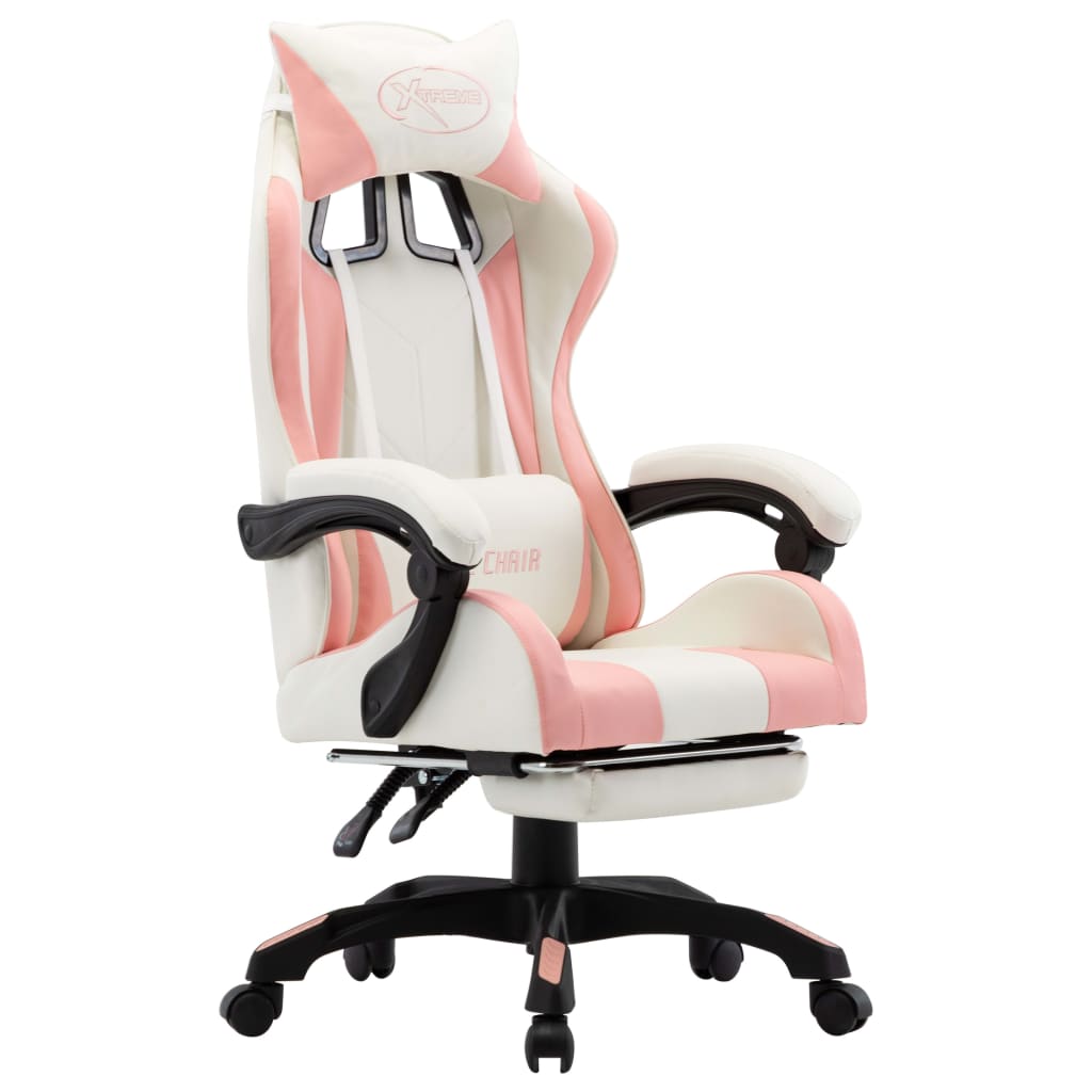 Fauteuil de jeux vidéo et repose-pied Rose et blanc Similicuir - XIOS