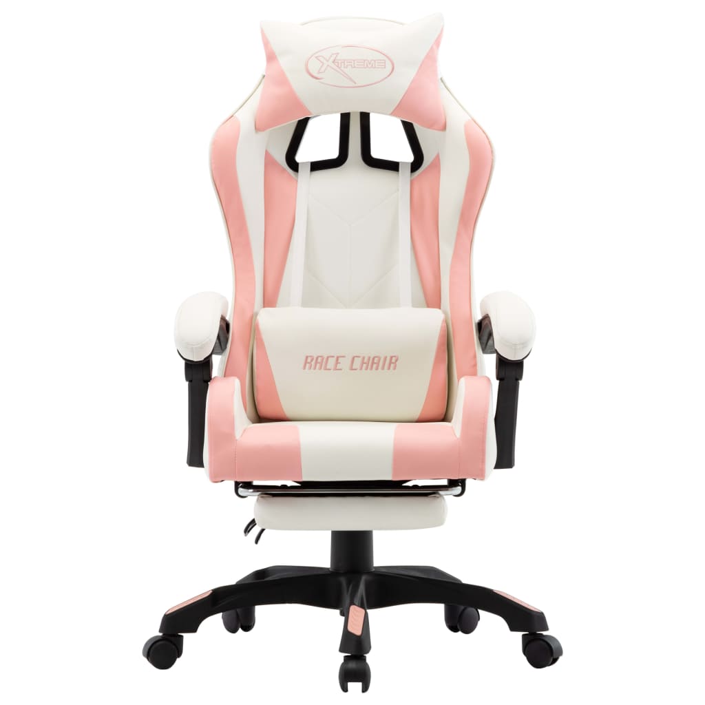 Fauteuil de jeux vidéo et repose-pied Rose et blanc Similicuir - XIOS