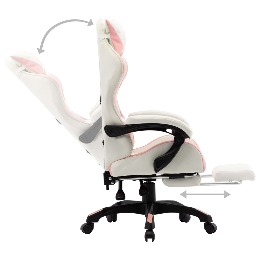 Fauteuil de jeux vidéo et repose-pied Rose et blanc Similicuir - XIOS