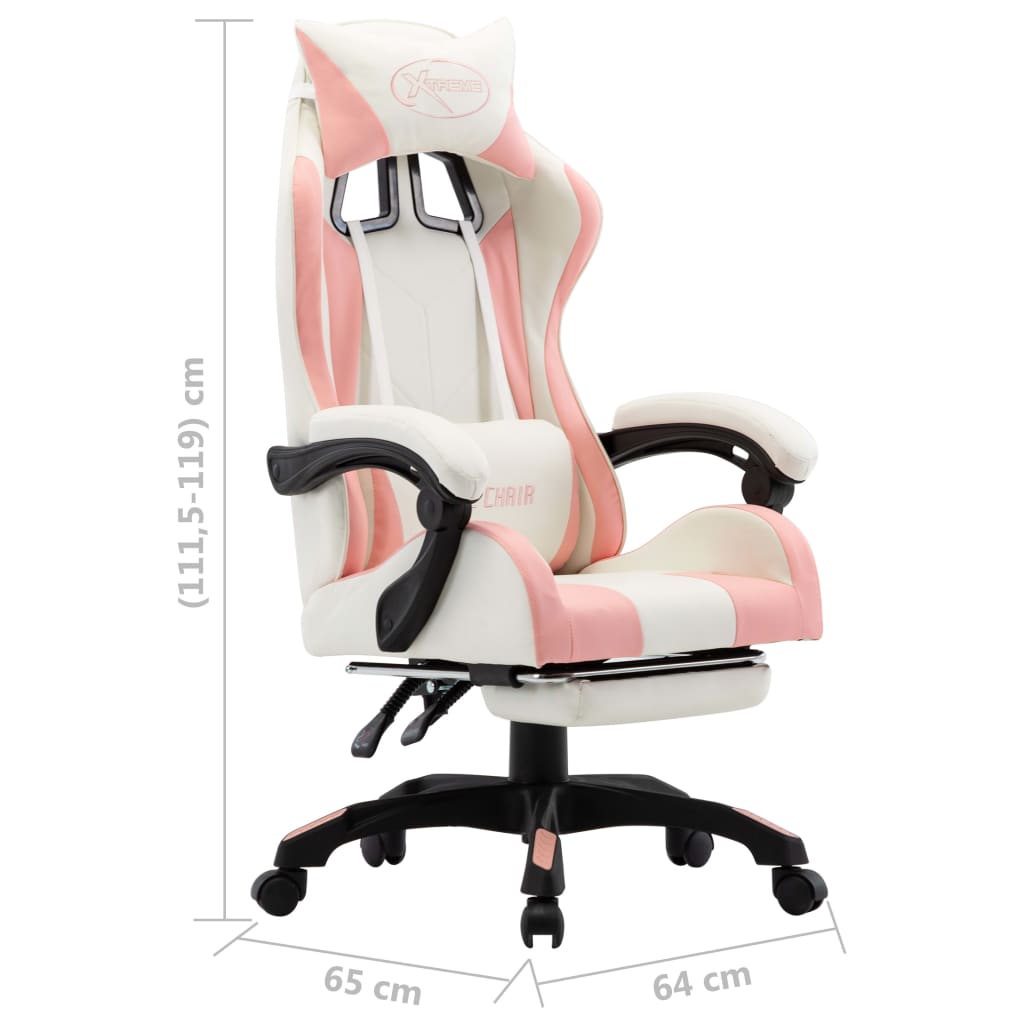 Fauteuil de jeux vidéo et repose-pied Rose et blanc Similicuir - XIOS