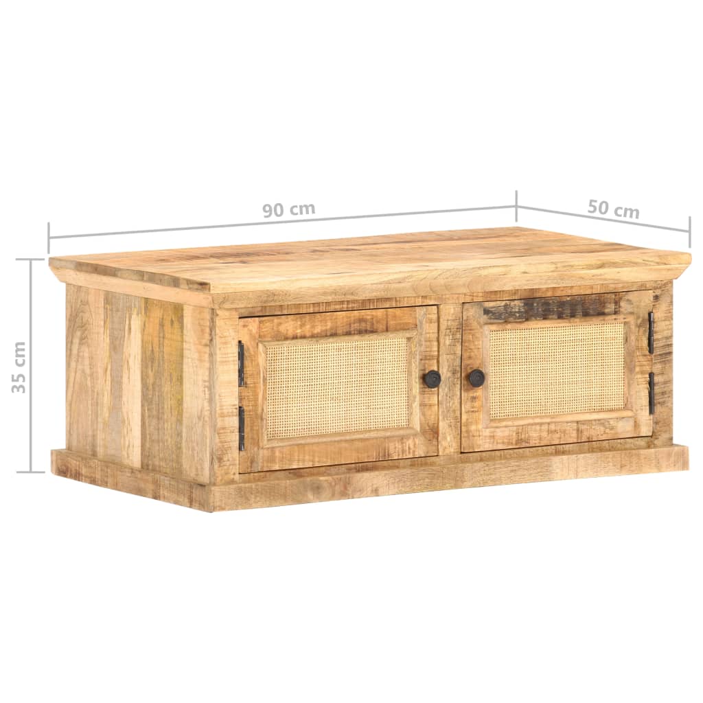 Table basse 90x50x35 cm Bois de manguier et canne naturelle - XIOS