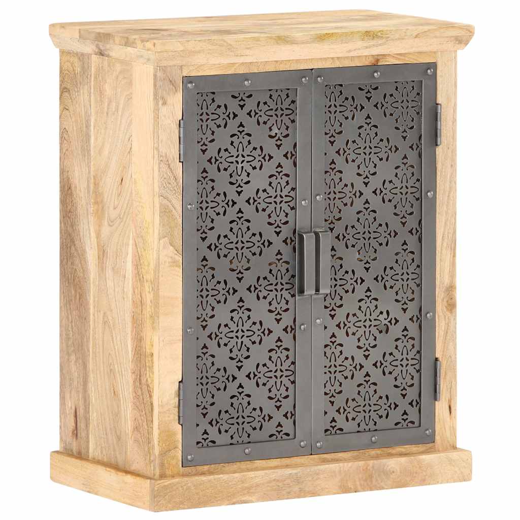 Buffet avec portes en acier 60x35x75 cm Bois de manguier solide