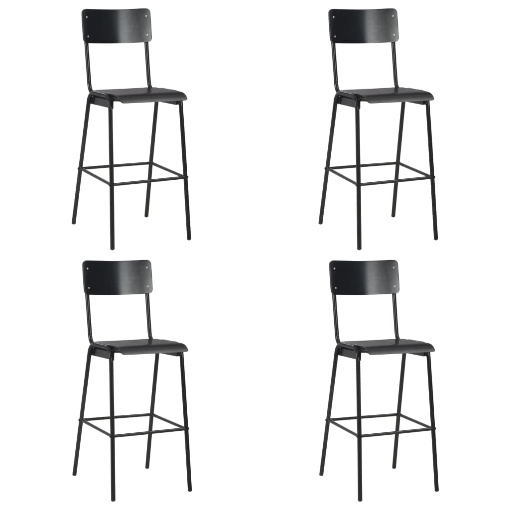 Chaises de bar lot de 4 noir contreplaqué solide et acier - XIOS