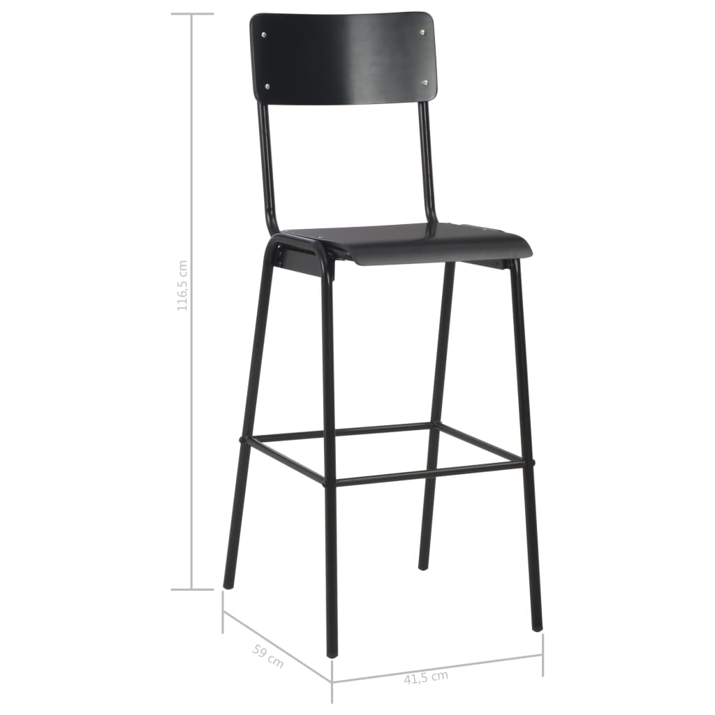 Chaises de bar lot de 4 noir contreplaqué solide et acier - XIOS