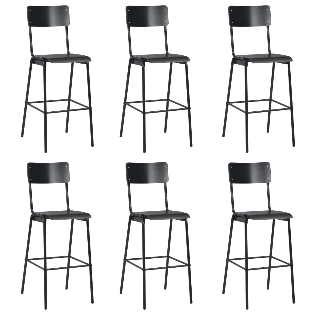 Chaises de bar lot de 6 noir contreplaqué solide et acier - XIOS