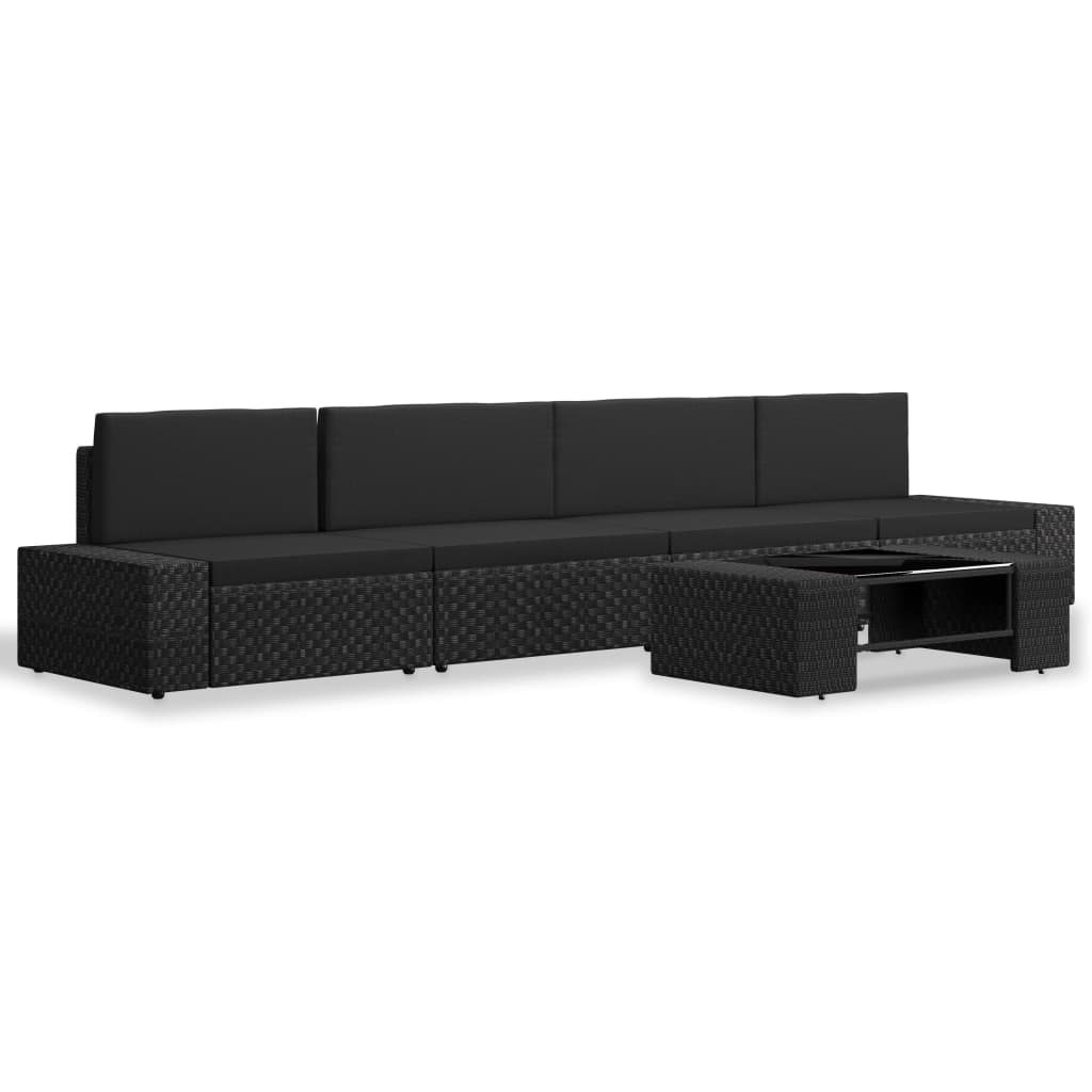 Salon de jardin 5 pcs Résine tressée Noir