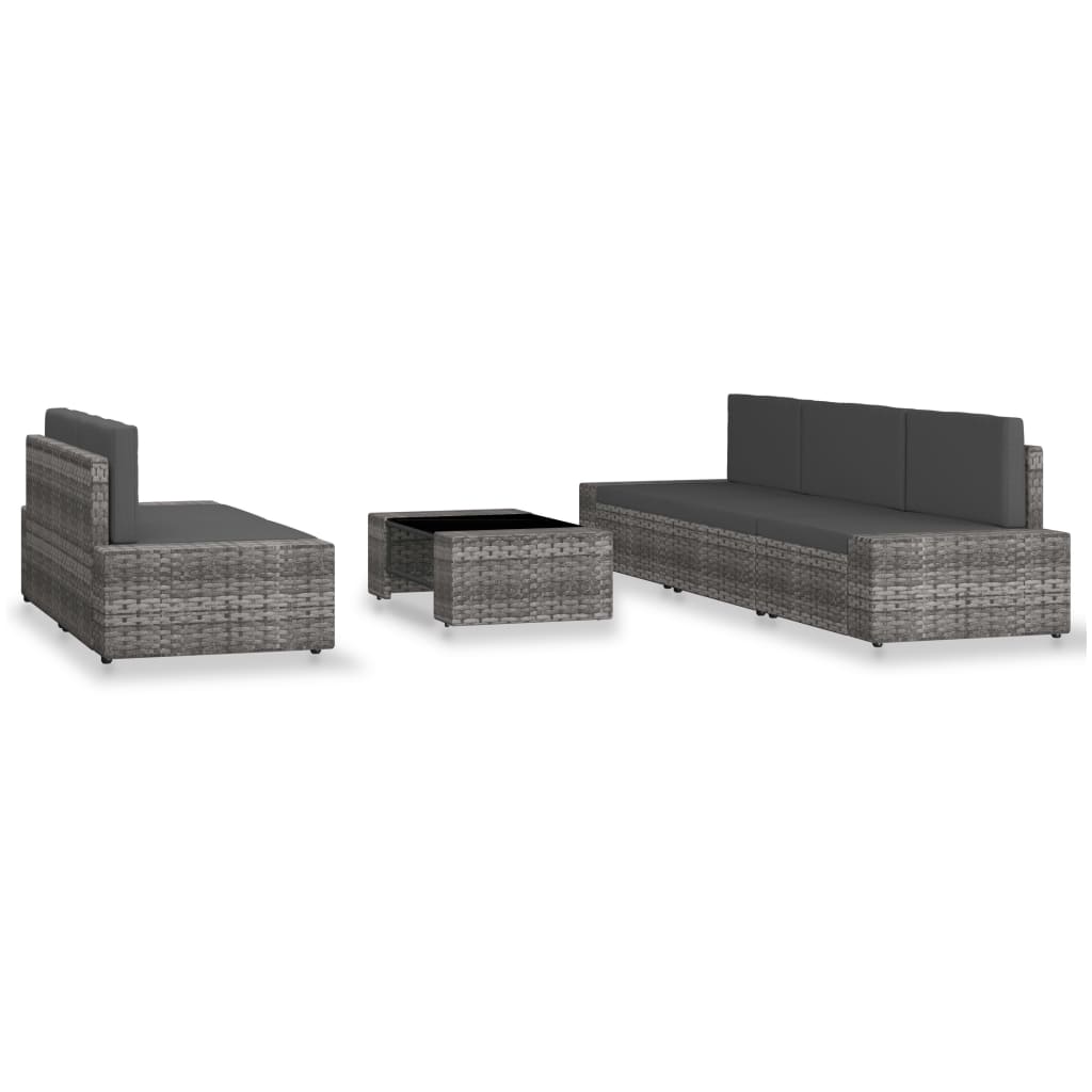 Salon de jardin 6 pcs Résine tressée Gris